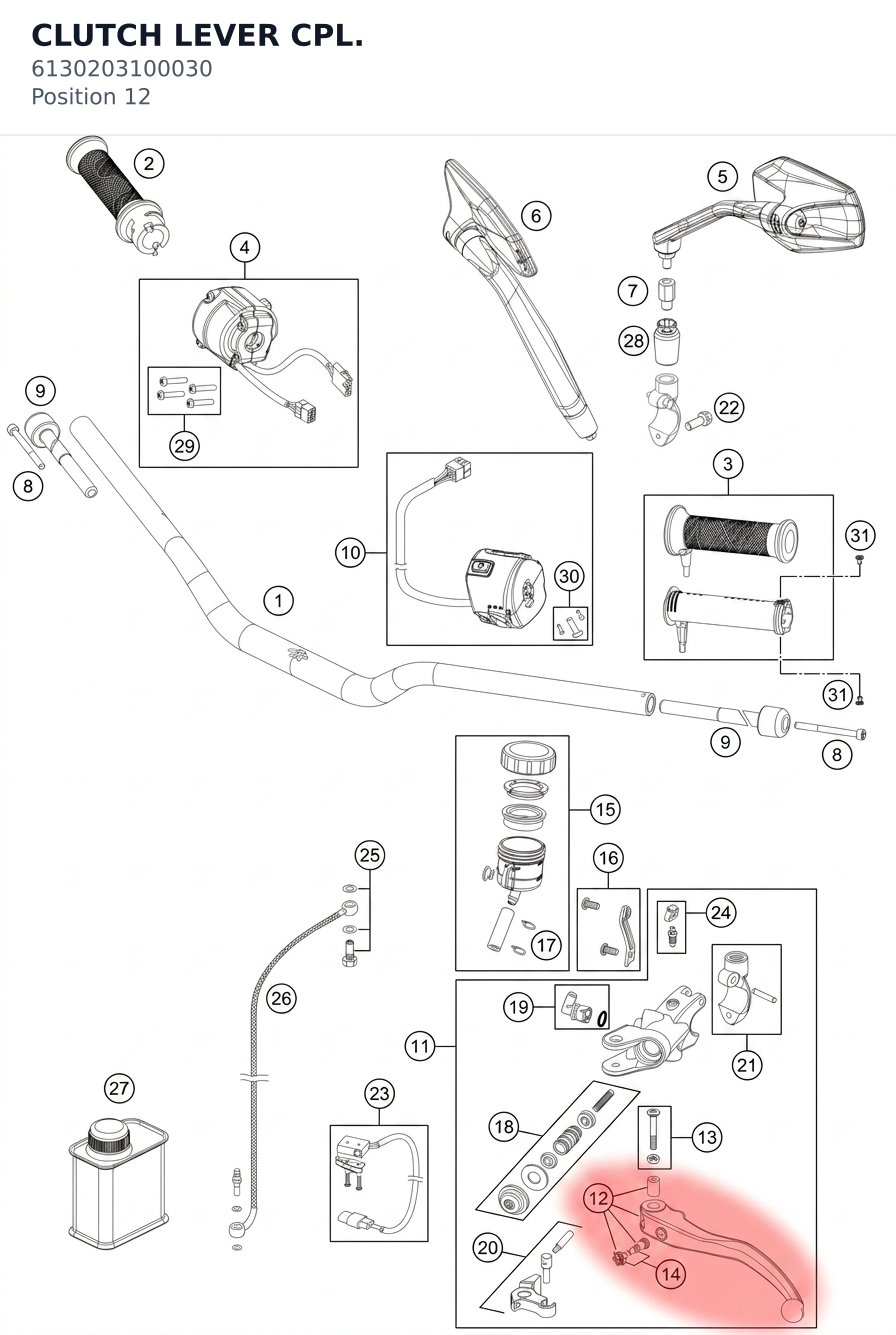 Diagram preview: CLUTCH LEVER CPL. (6130203100030)
