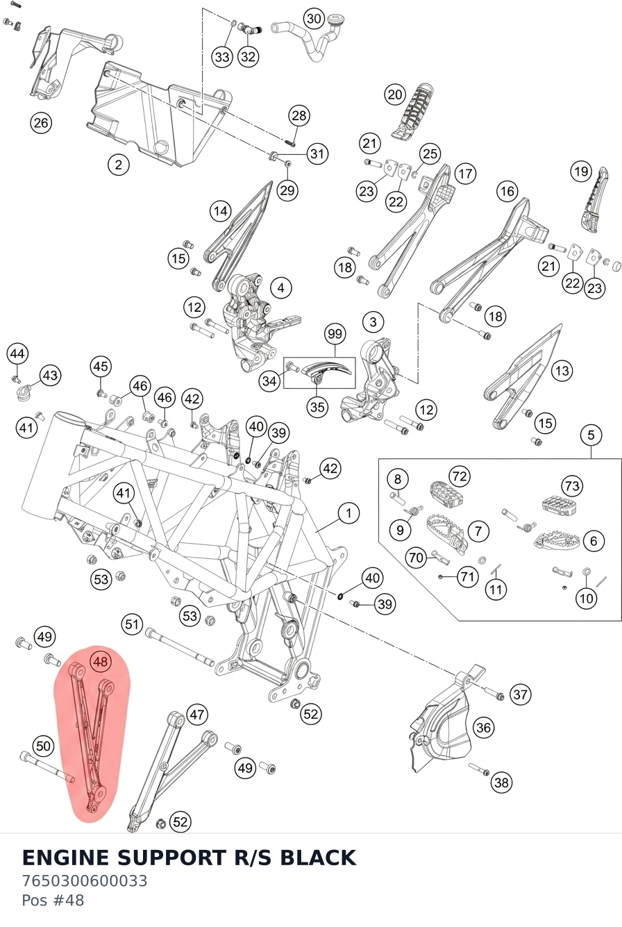 Diagram preview: ENGINE SUPPORT R/S BLACK (7650300600033)