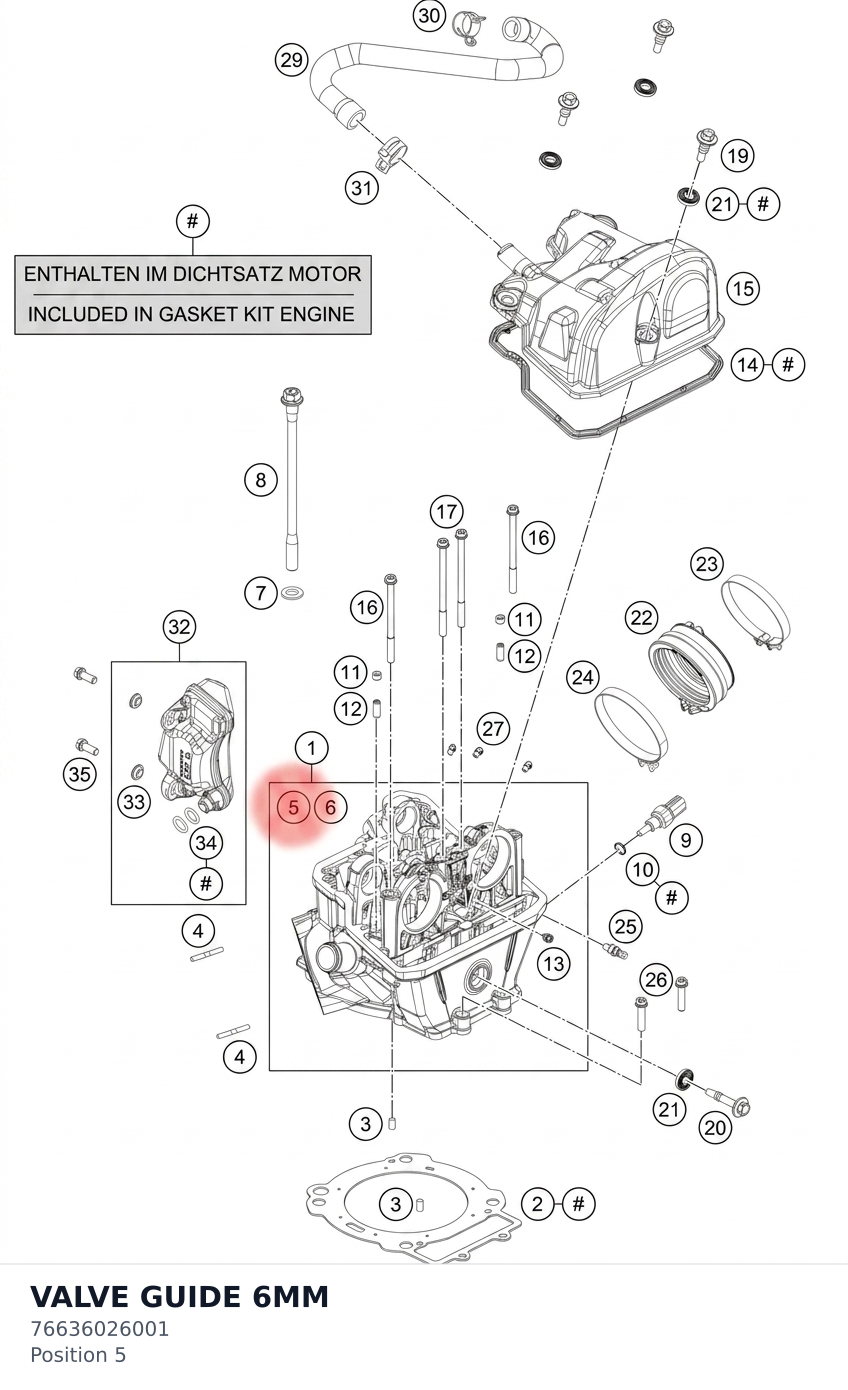 Diagram preview: VALVE GUIDE 6MM (76636026001)