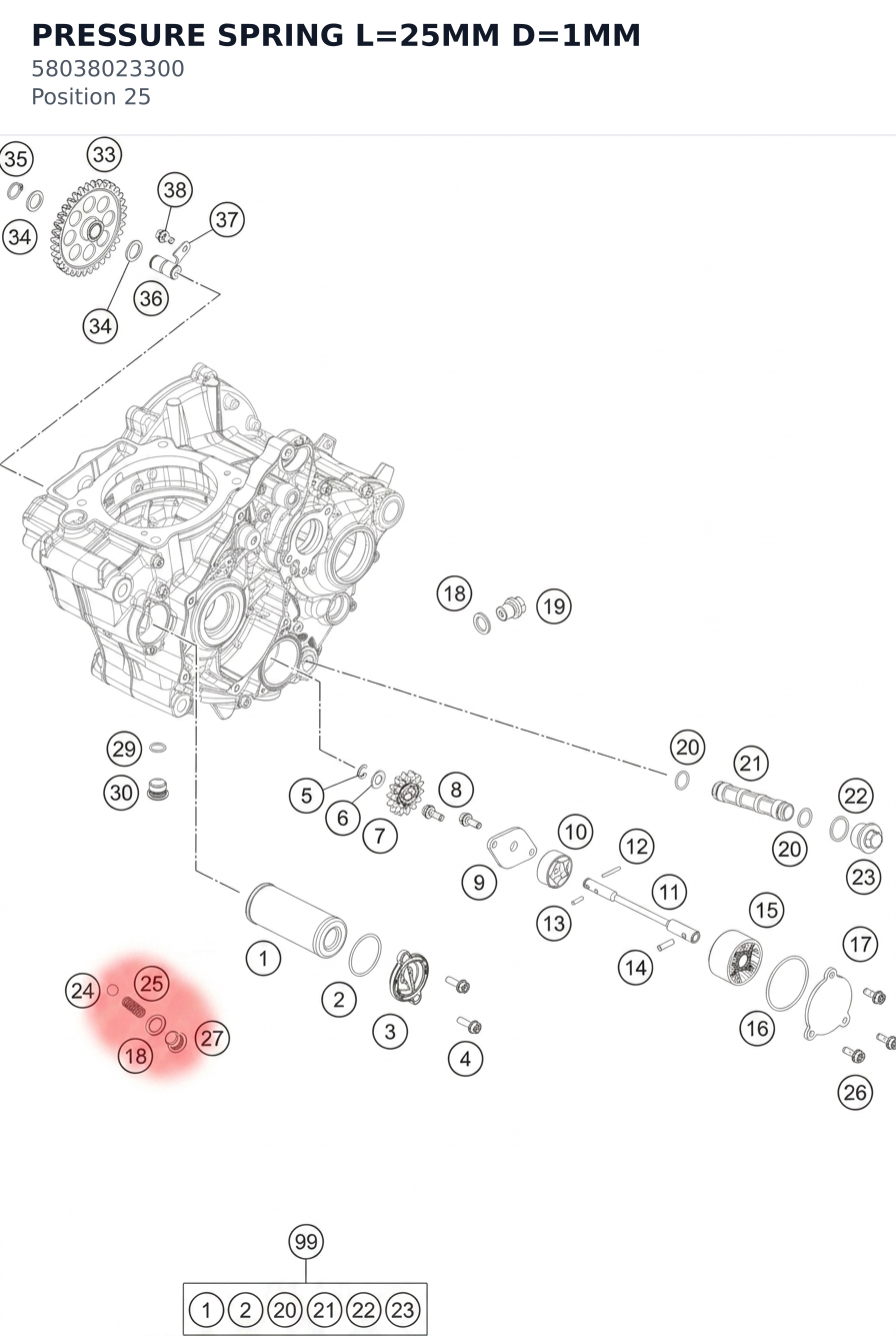 Diagram preview: PRESSURE SPRING L=25MM D=1MM (58038023300)