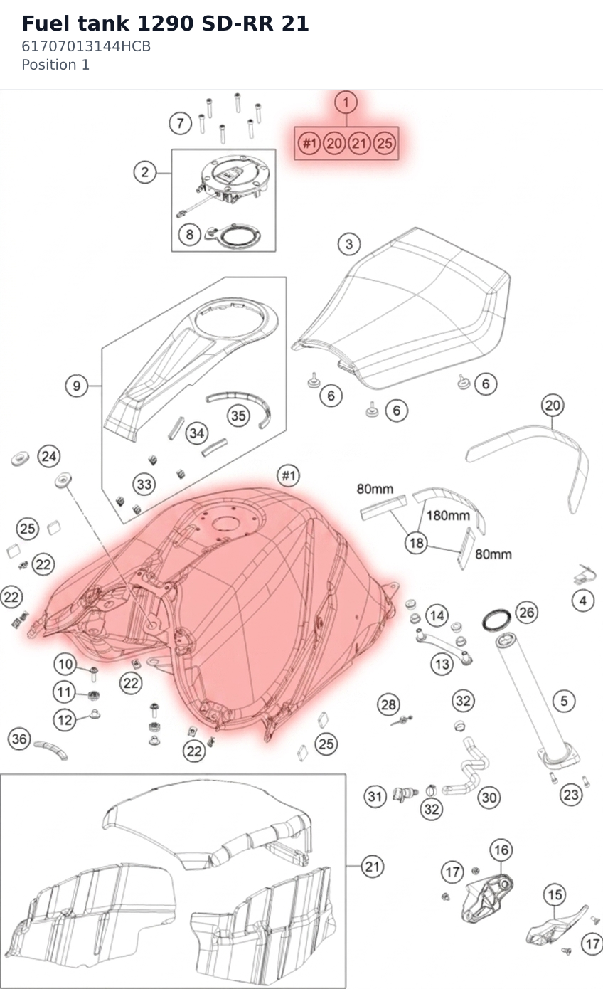 Diagram preview: Fuel tank 1290 SD-RR 21 (61707013144HCB)
