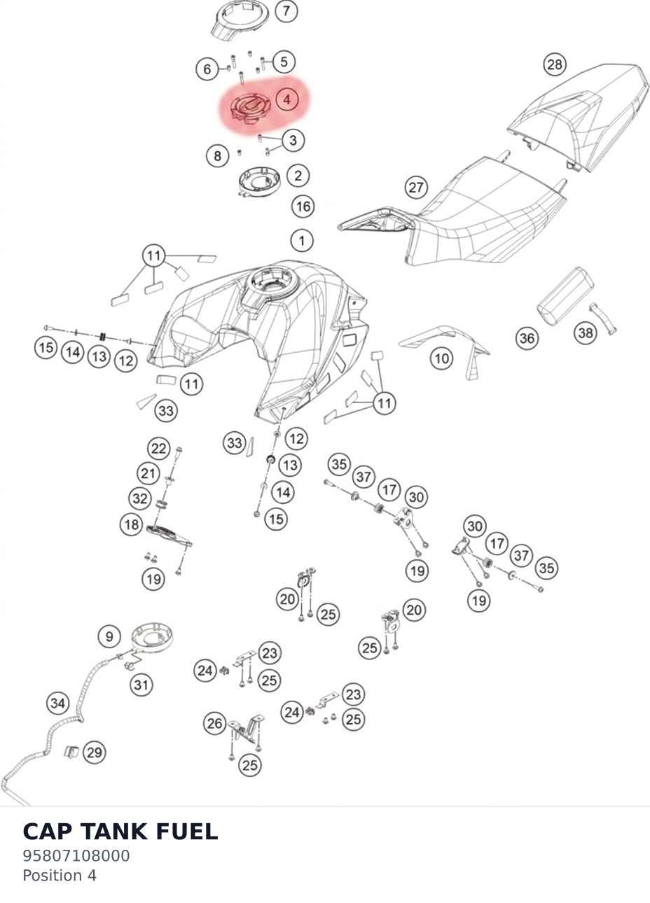 Diagram preview: CAP TANK FUEL (95807108000)