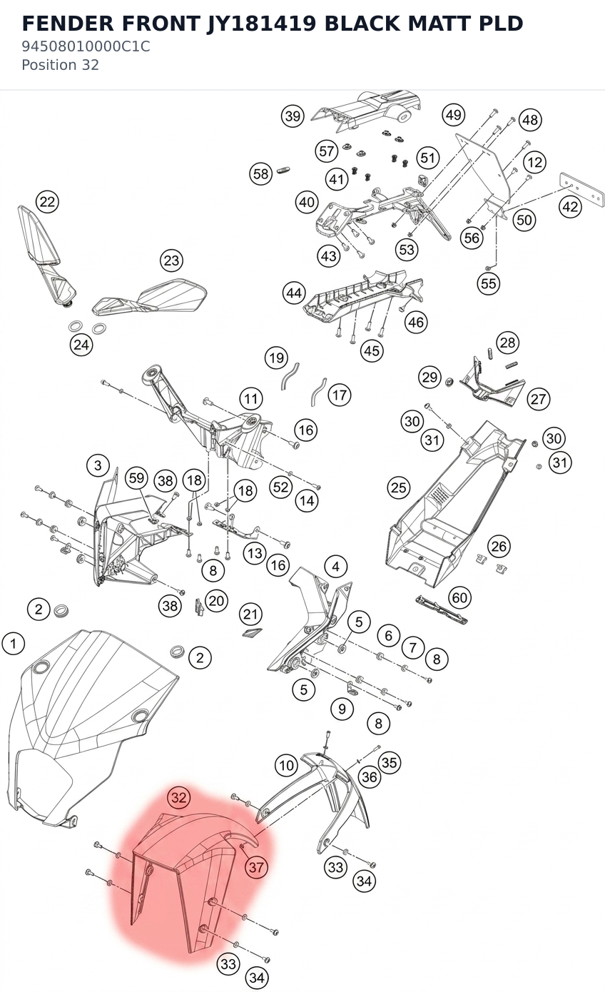 Diagram preview: FENDER FRONT JY181419 BLACK MATT PLD (94508010000C1C)