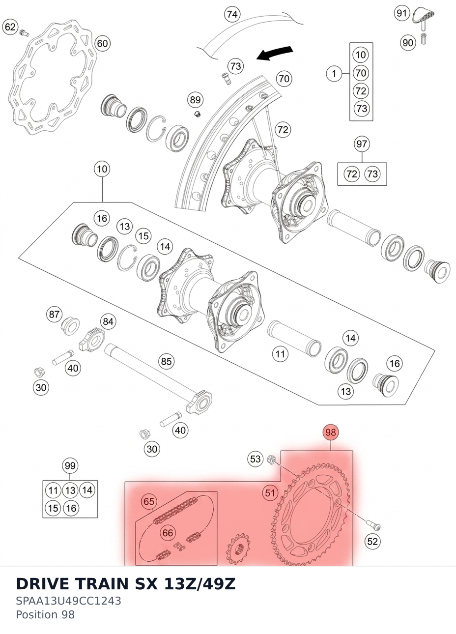 Diagram preview: DRIVE TRAIN SX 13Z/49Z (SPAA13U49CC1243)