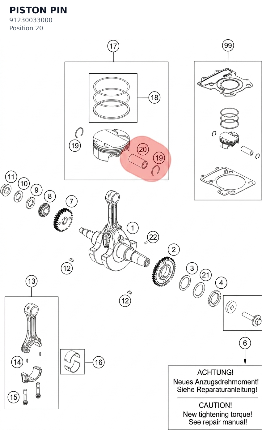 Diagram preview: PISTON PIN (91230033000)