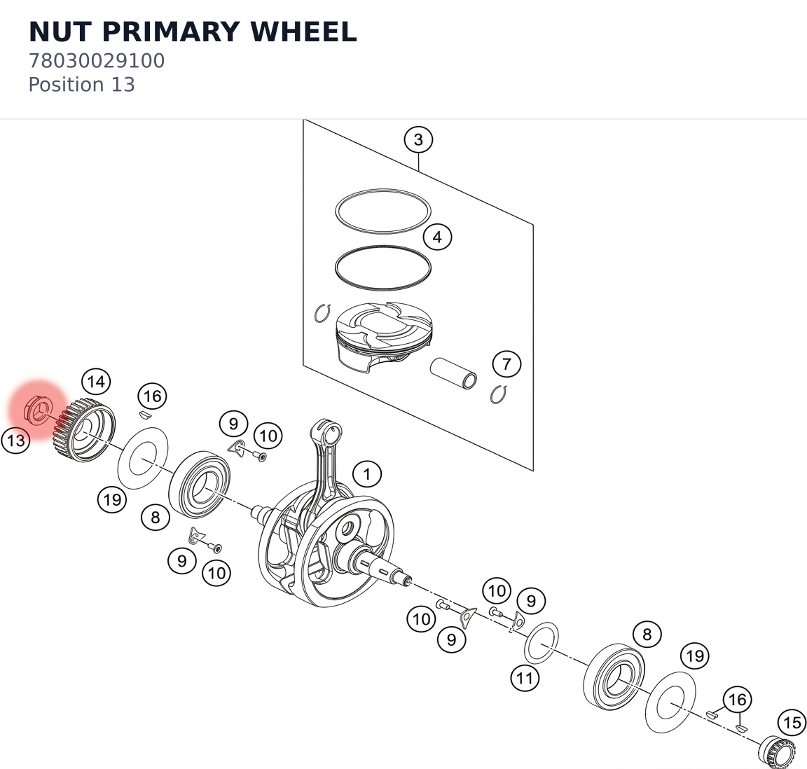 Diagram preview: NUT PRIMARY WHEEL (78030029100)