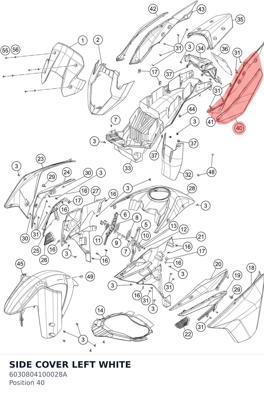 Diagram preview: SIDE COVER LEFT WHITE (6030804100028A)