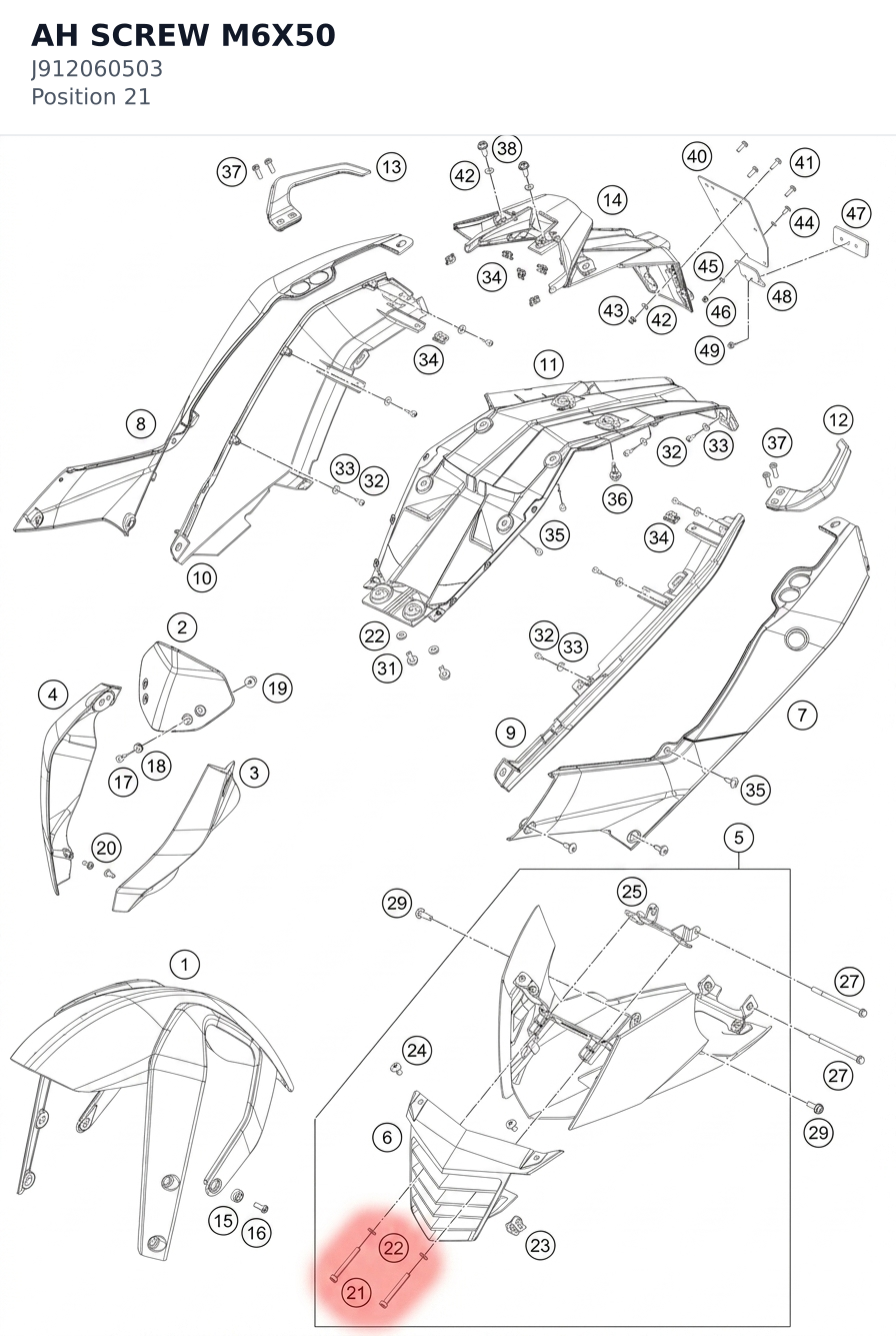 Diagram preview: AH SCREW M6X50 (J912060503)