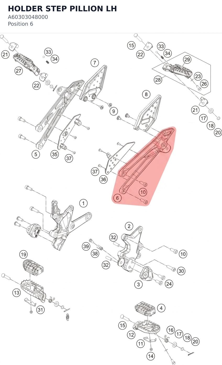 Diagram preview: HOLDER STEP PILLION LH (A60303048000)