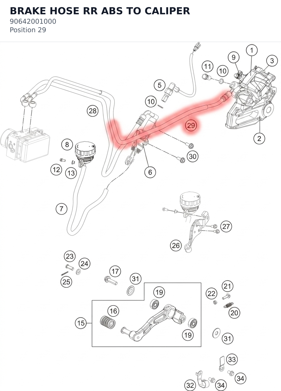 Diagram preview: BRAKE HOSE RR ABS TO CALIPER (90642001000)