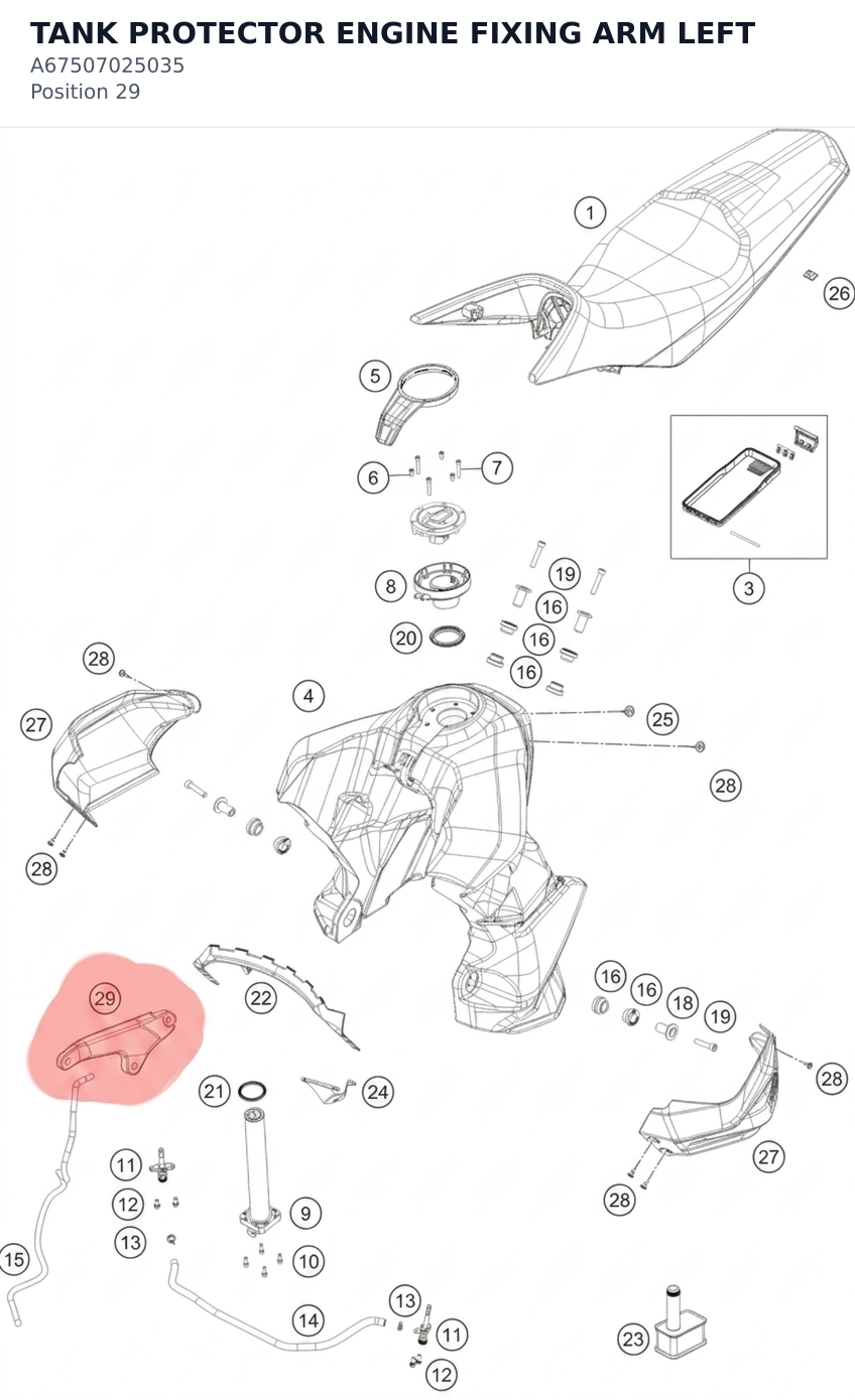 Diagram preview: TANK PROTECTOR ENGINE FIXING ARM LEFT (A67507025035)