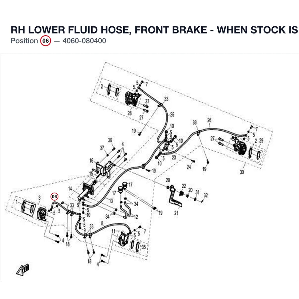 RH LOWER FLUID HOSE, FRONT BRAKE - WHEN STOCK IS 0 THIS ITEM IS NO LONGER AVAILABLE product image