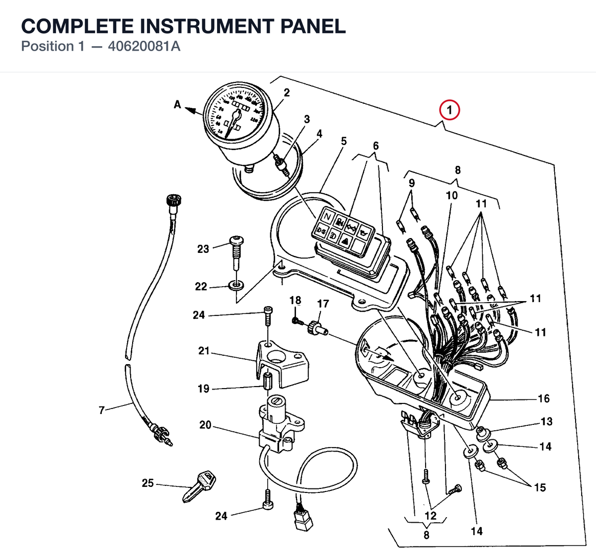 COMPLETE INSTRUMENT PANEL 40620081A diagram position