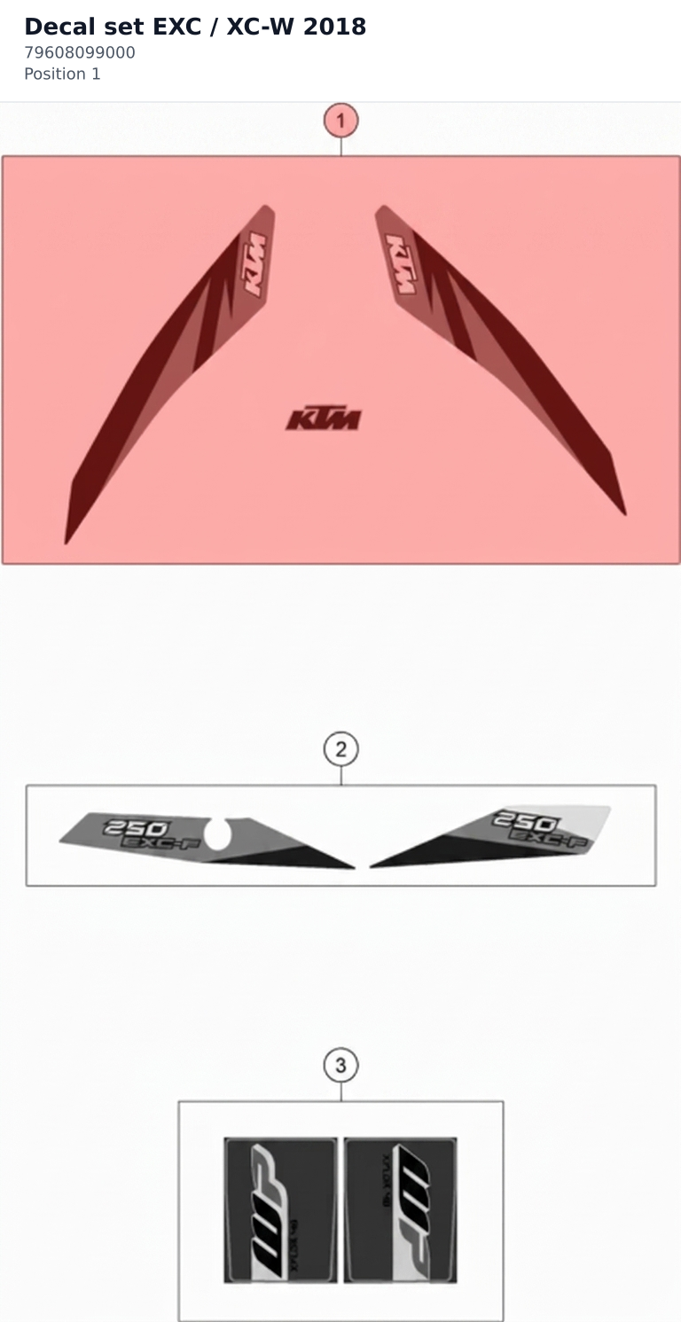 Diagram preview: Decal set EXC / XC-W 2018 (79608099000)