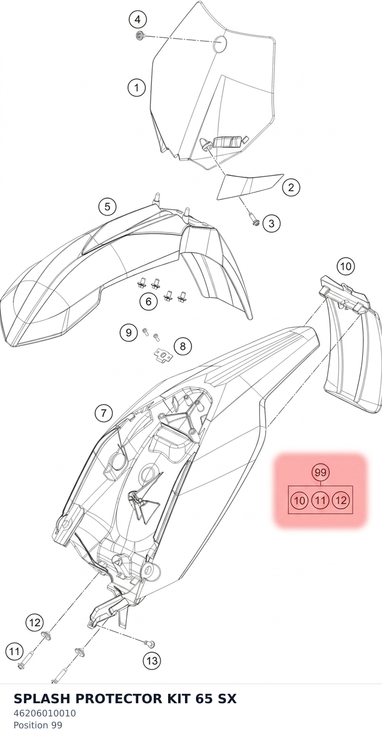 Diagram preview: SPLASH PROTECTOR KIT 65 SX (46206010010)