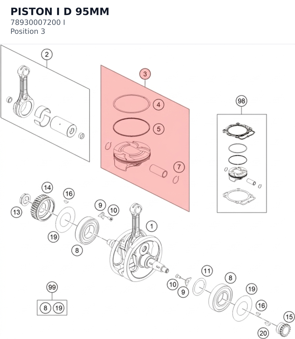 Diagram preview: PISTON I D 95MM (78930007200 I)