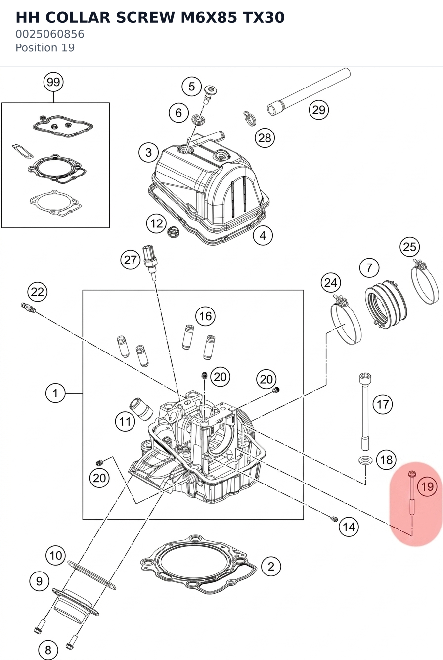Diagram preview: HH COLLAR SCREW M6X85 TX30 (0025060856)