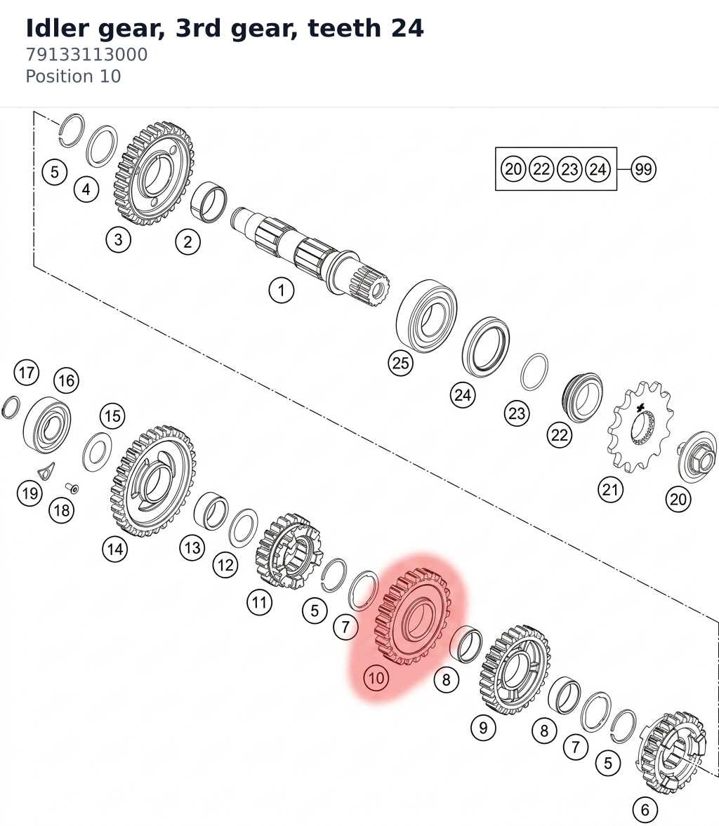 Diagram preview: Idler gear, 3rd gear, teeth 24 (79133113000)