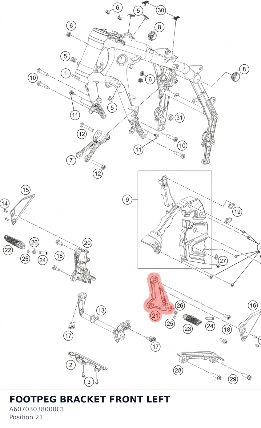 Diagram preview: FOOTPEG BRACKET FRONT LEFT (A60703038000C1)