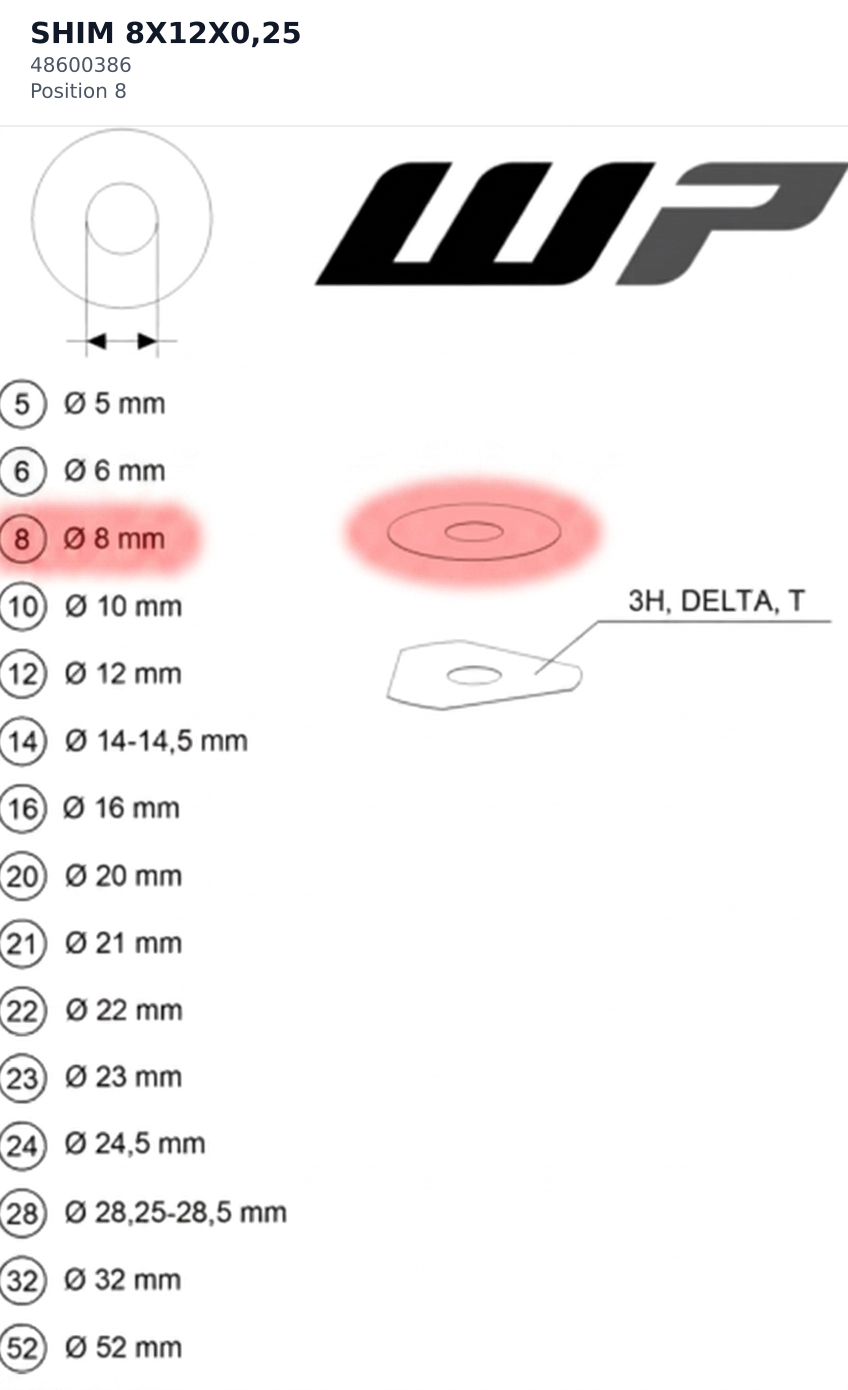 Diagram preview: SHIM 8X12X0,25 (48600386)