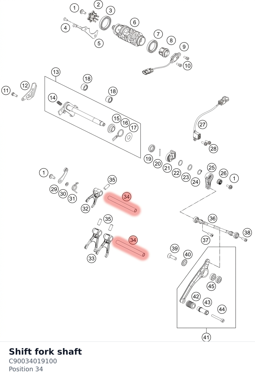 Diagram preview: Shift fork shaft (C90034019100)