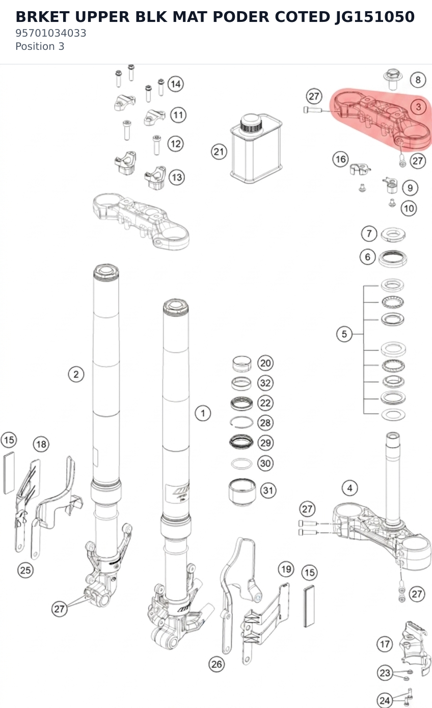 Diagram preview: BRKET UPPER BLK MAT PODER COTED JG151050 (95701034033)