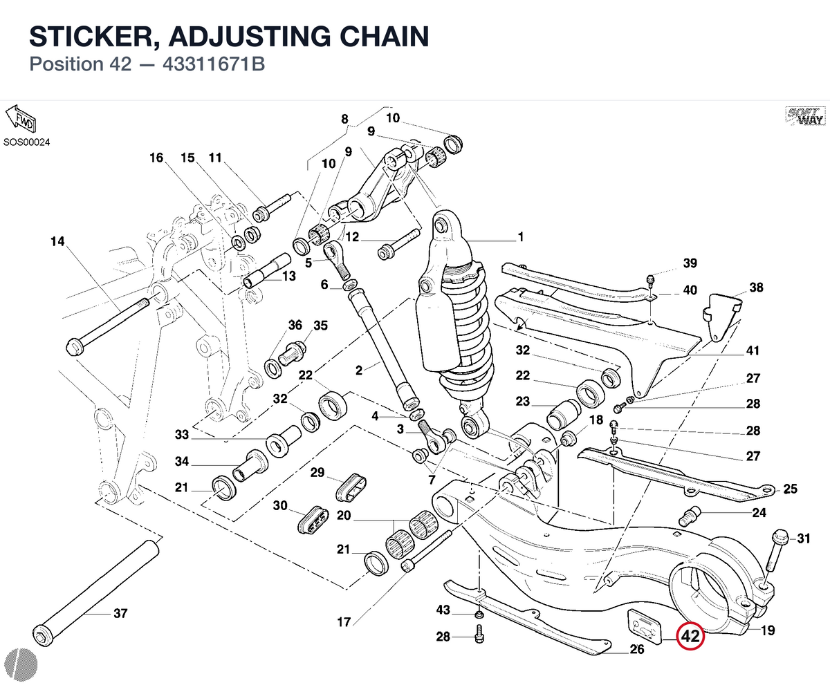 STICKER, ADJUSTING CHAIN 43311671B diagram position