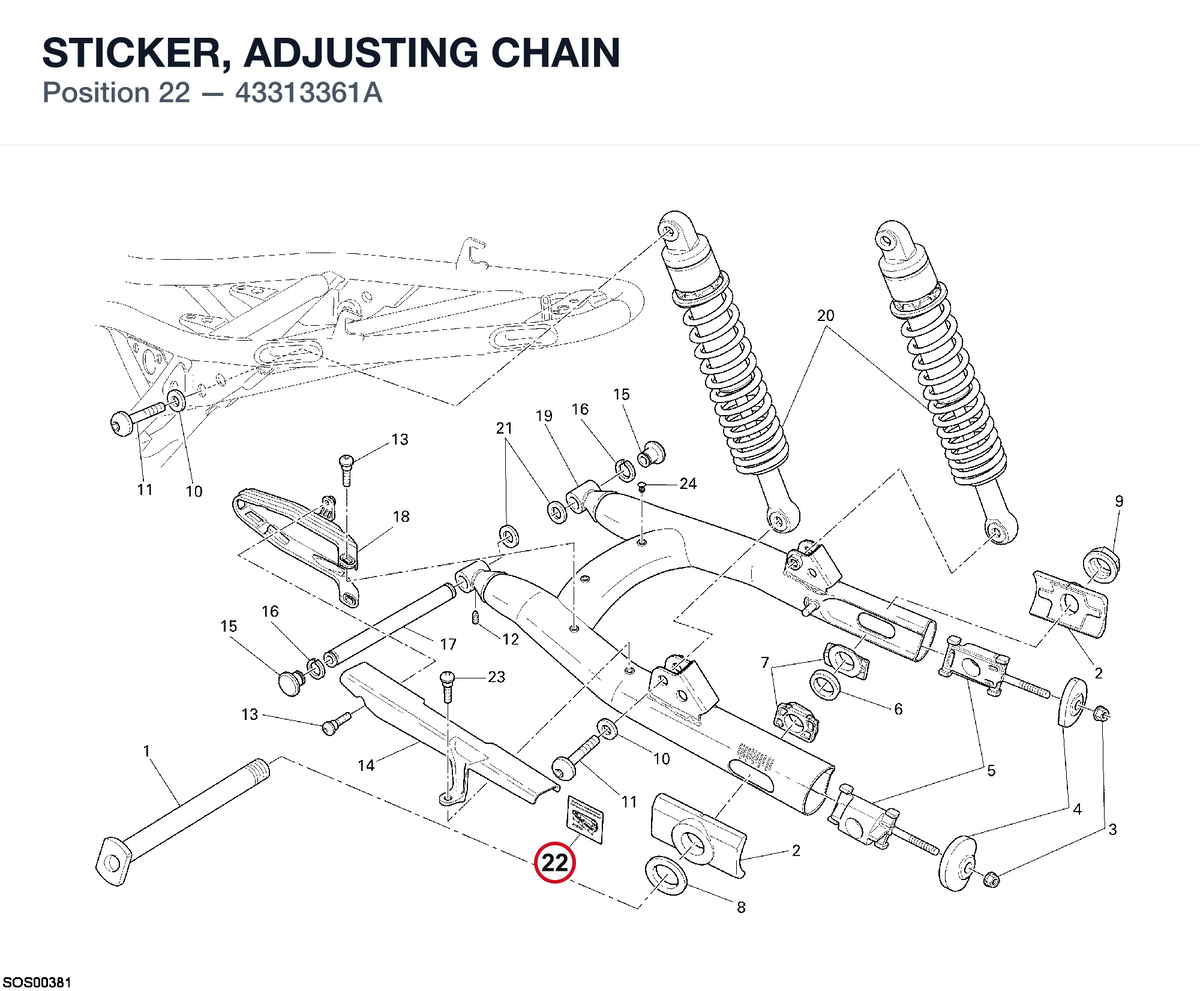 STICKER, ADJUSTING CHAIN 43313361A diagram position