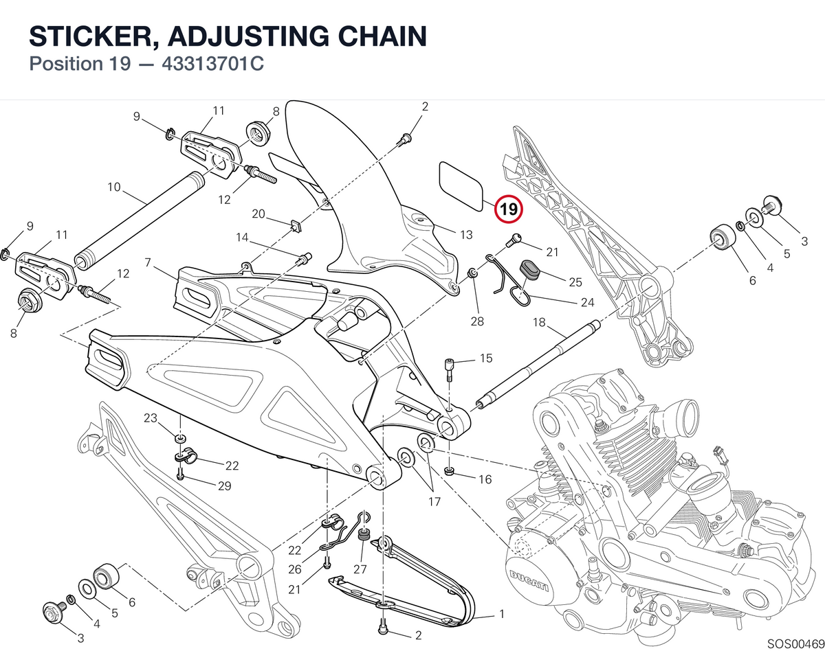 STICKER, ADJUSTING CHAIN 43313701C diagram position
