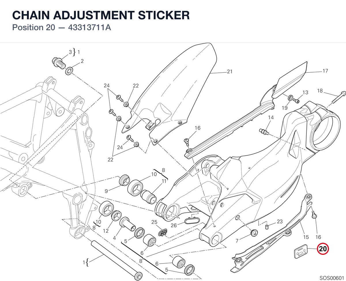 CHAIN ADJUSTMENT STICKER 43313711A diagram position