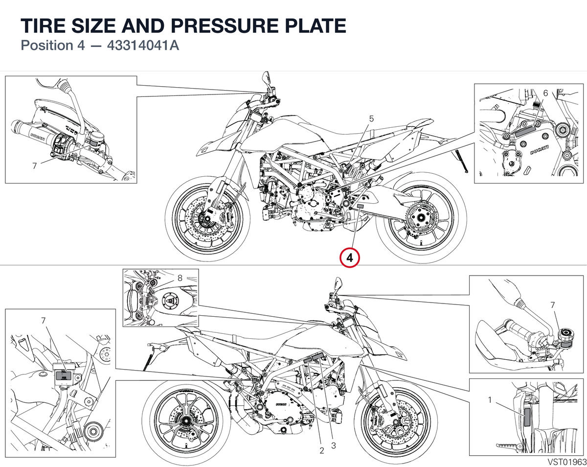 TIRE SIZE AND PRESSURE PLATE 43314041A diagram position