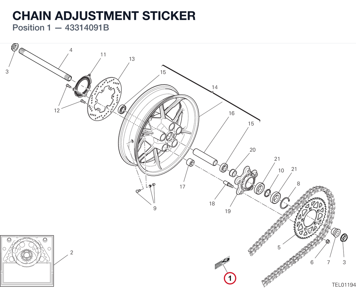 CHAIN ADJUSTMENT STICKER 43314091B diagram position