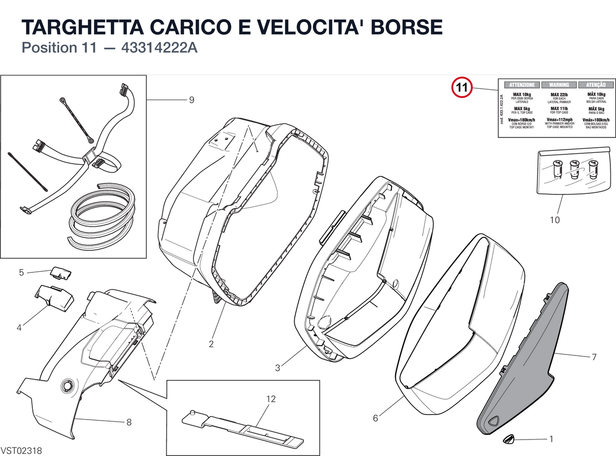 TARGHETTA CARICO E VELOCITA' BORSE 43314222A diagram position