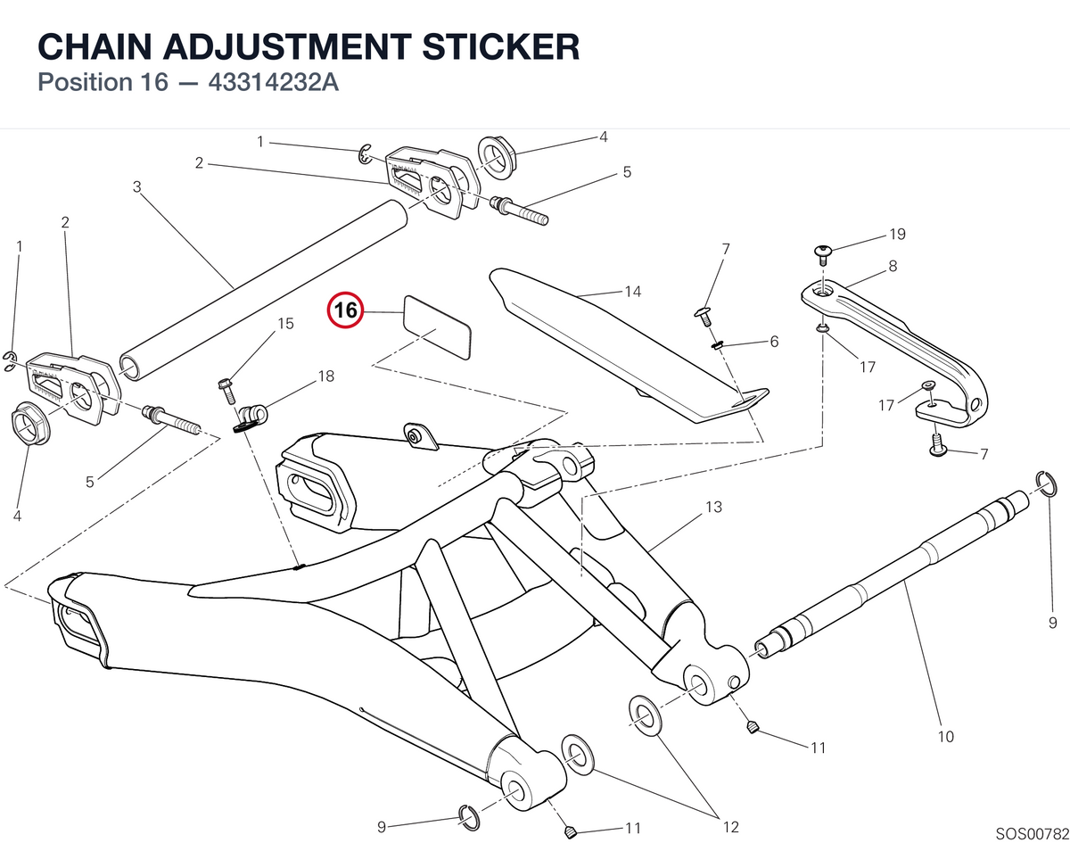 CHAIN ADJUSTMENT STICKER 43314232A diagram position