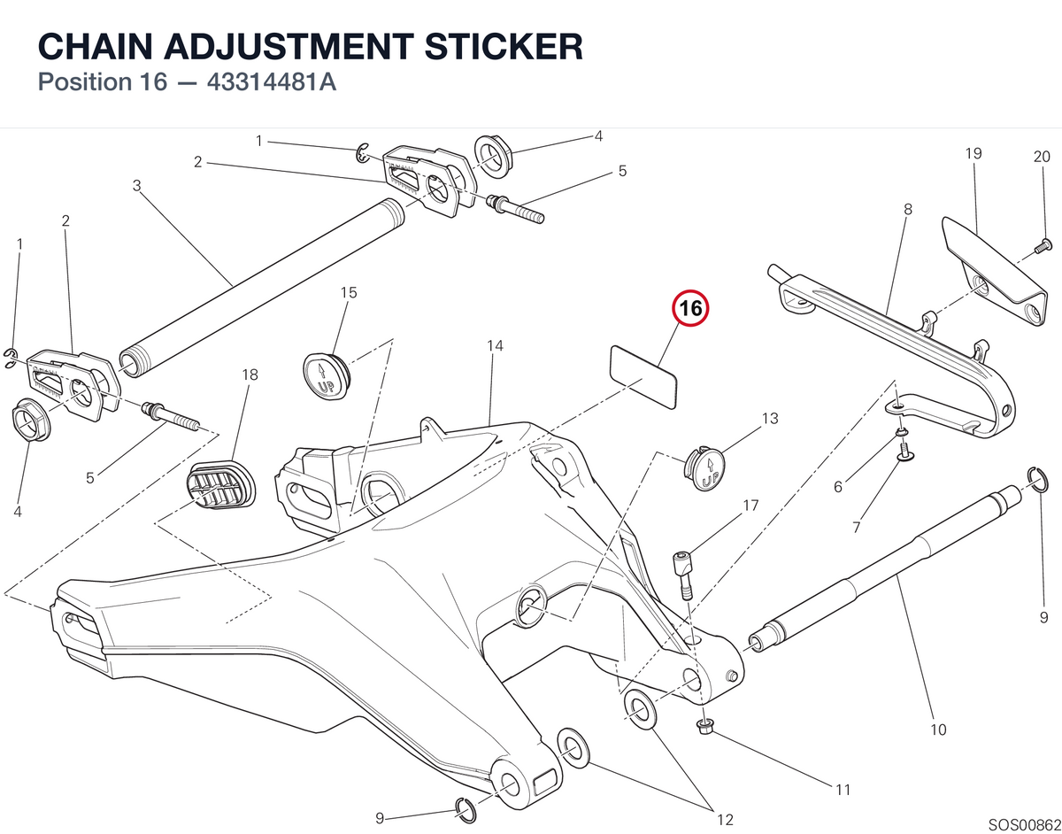 CHAIN ADJUSTMENT STICKER 43314481A diagram position