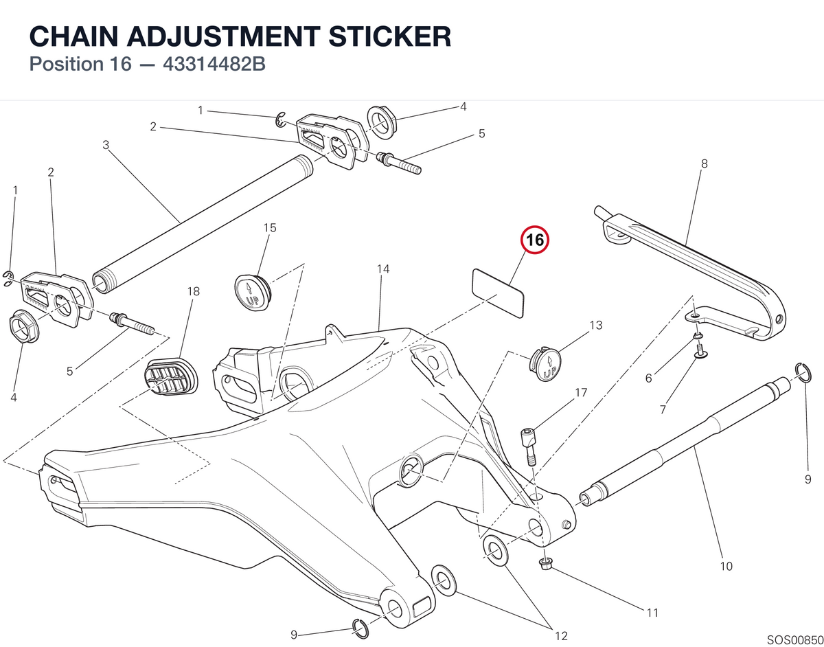 CHAIN ADJUSTMENT STICKER 43314482B diagram position