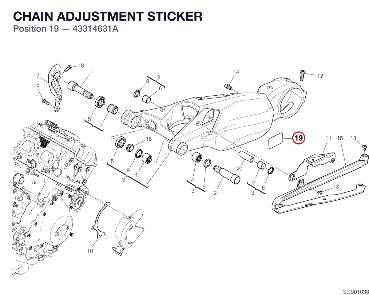CHAIN ADJUSTMENT STICKER 43314631A diagram position