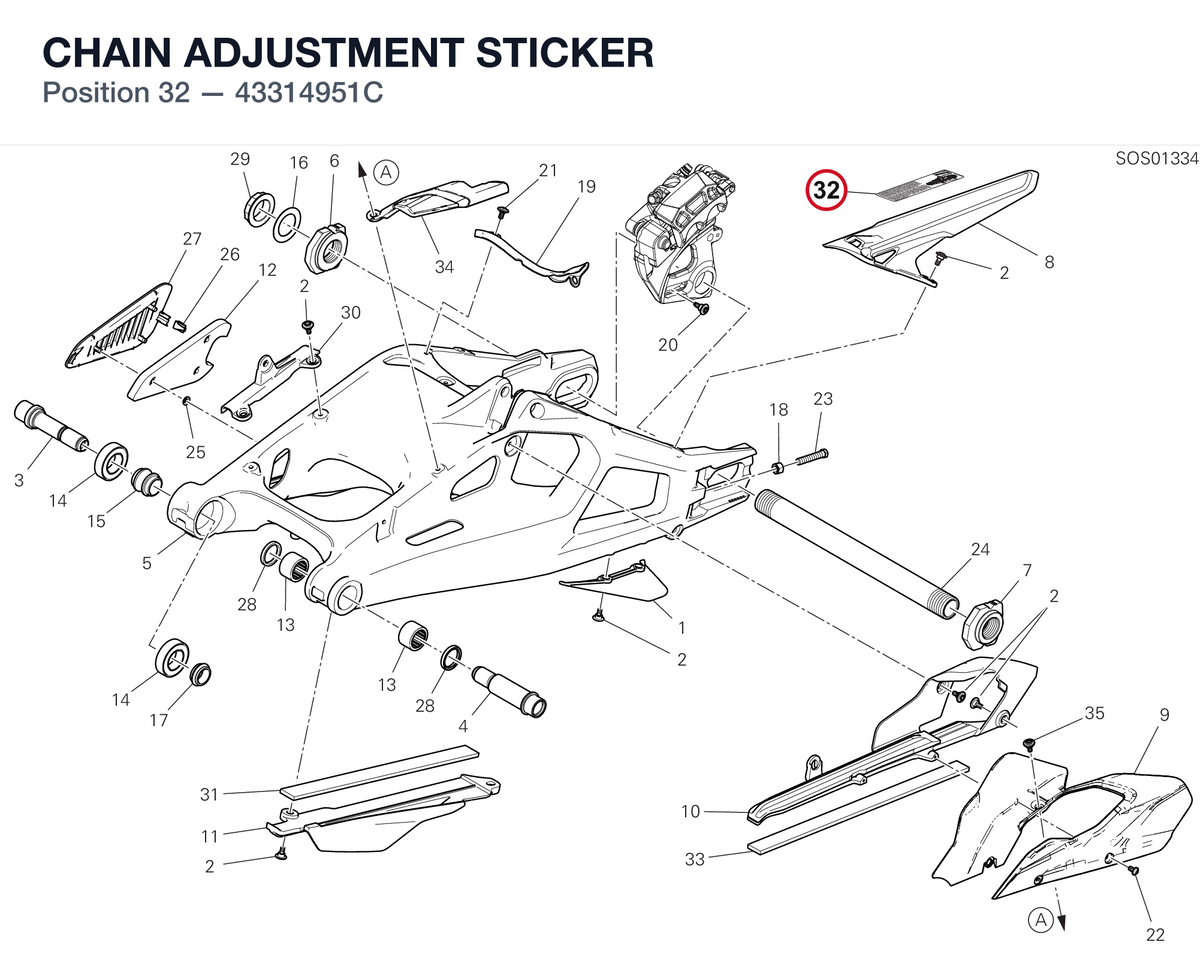 CHAIN ADJUSTMENT STICKER 43314951C diagram position