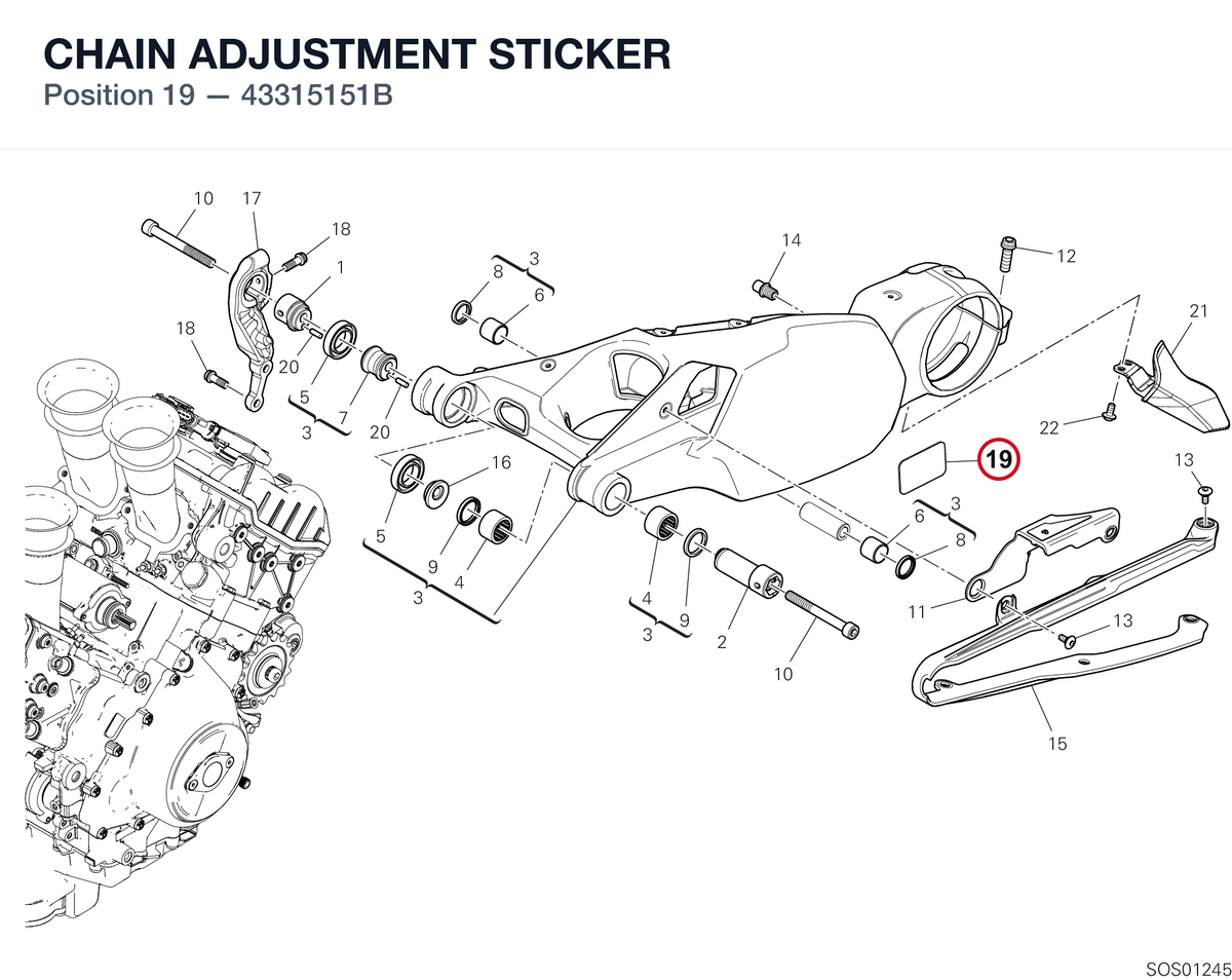 CHAIN ADJUSTMENT STICKER 43315151B diagram position
