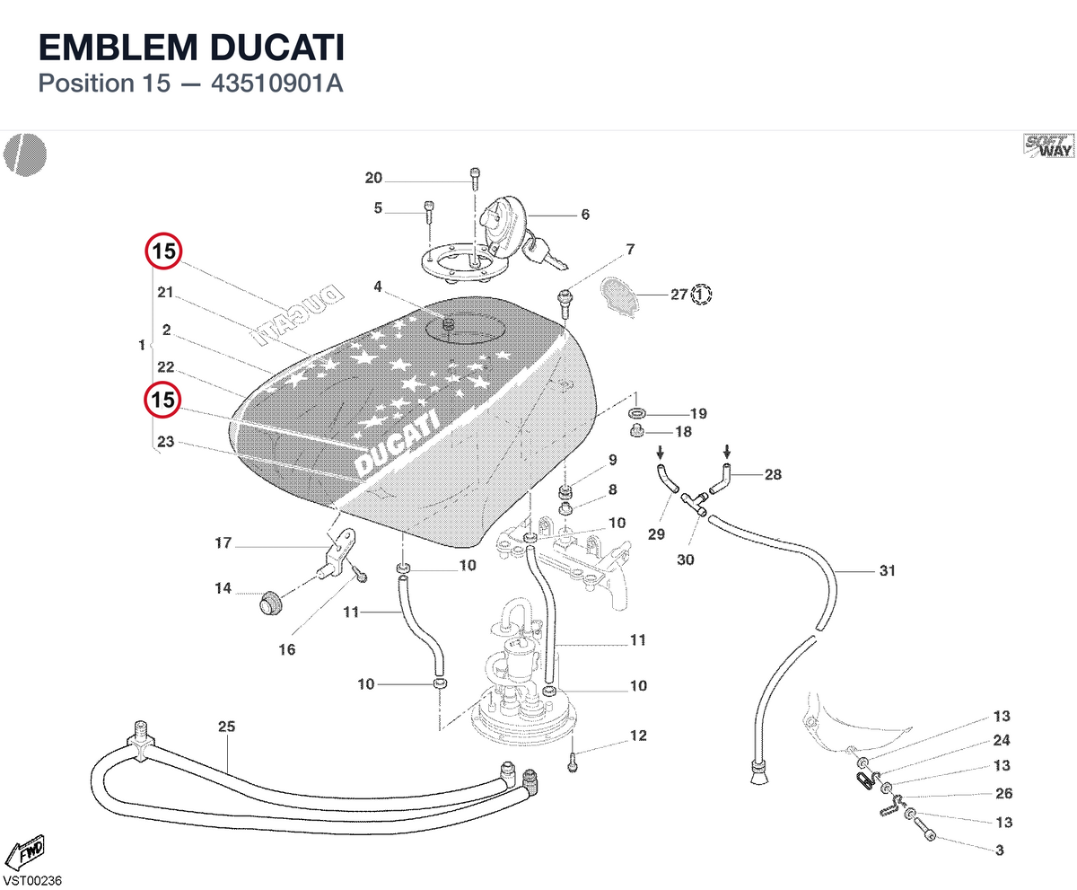 EMBLEM DUCATI 43510901A diagram position