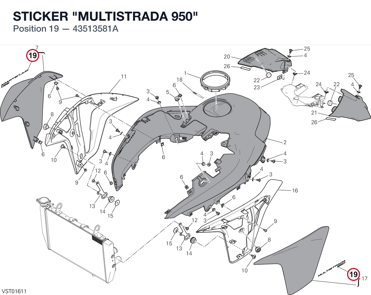 STICKER "MULTISTRADA 950" 43513581A diagram position