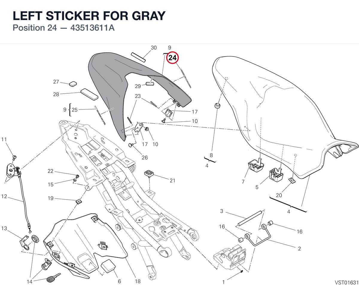 LEFT STICKER FOR GRAY 43513611A diagram position