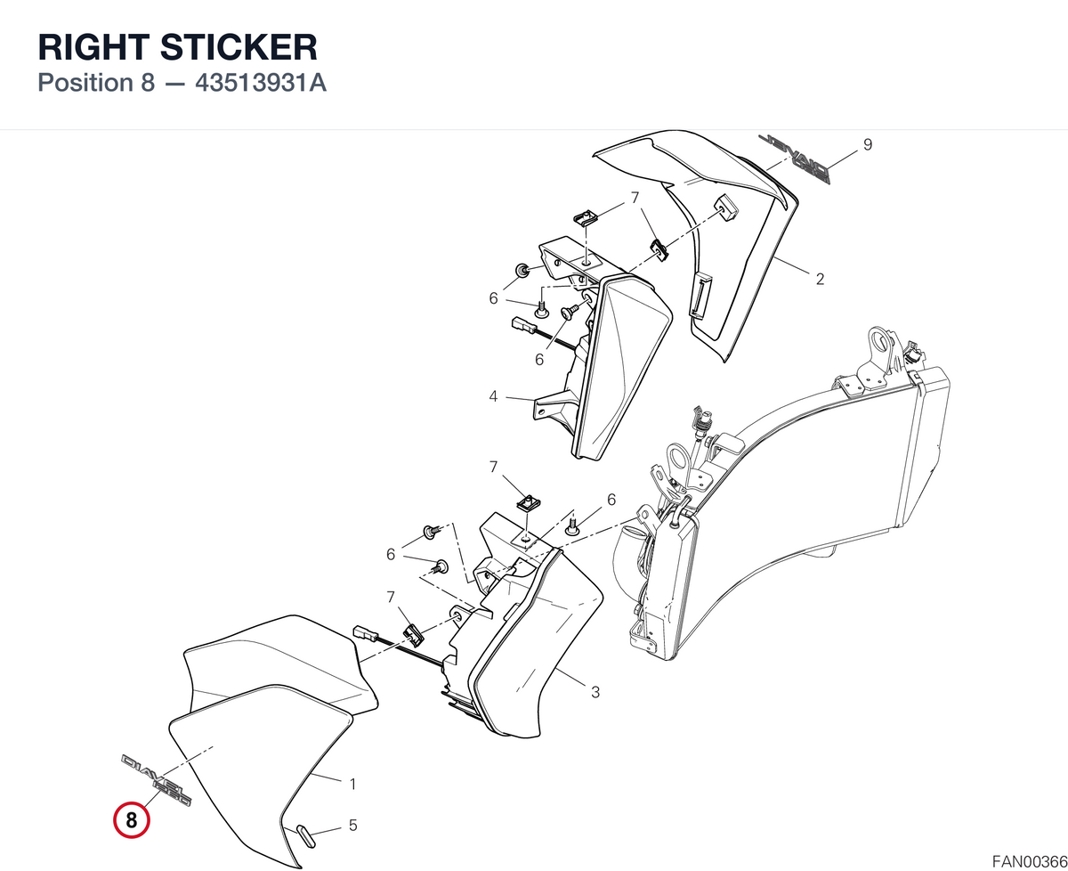 RIGHT STICKER 43513931A diagram position