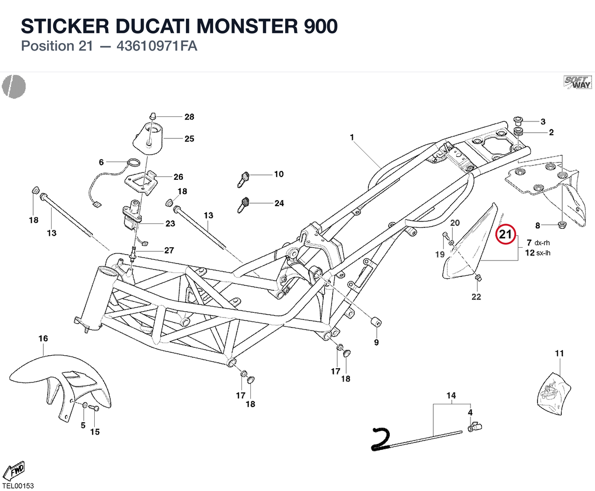 STICKER DUCATI MONSTER 900 43610971FA diagram position
