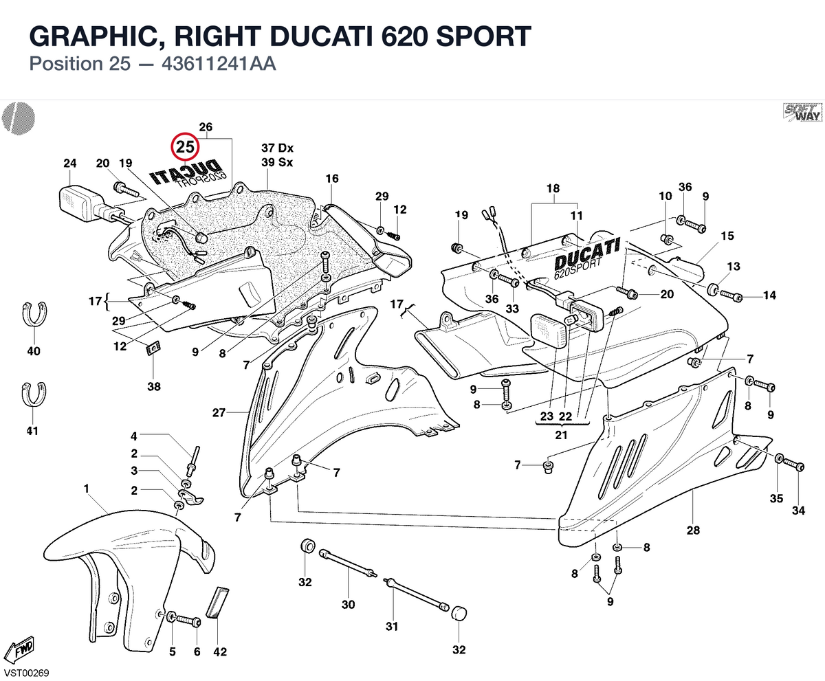 GRAPHIC, RIGHT DUCATI 620 SPORT 43611241AA diagram position