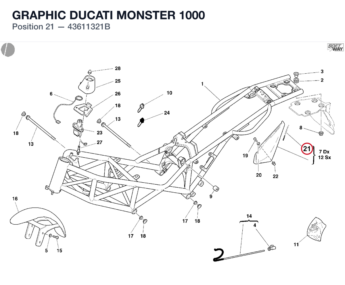GRAPHIC DUCATI MONSTER 1000 43611321B diagram position