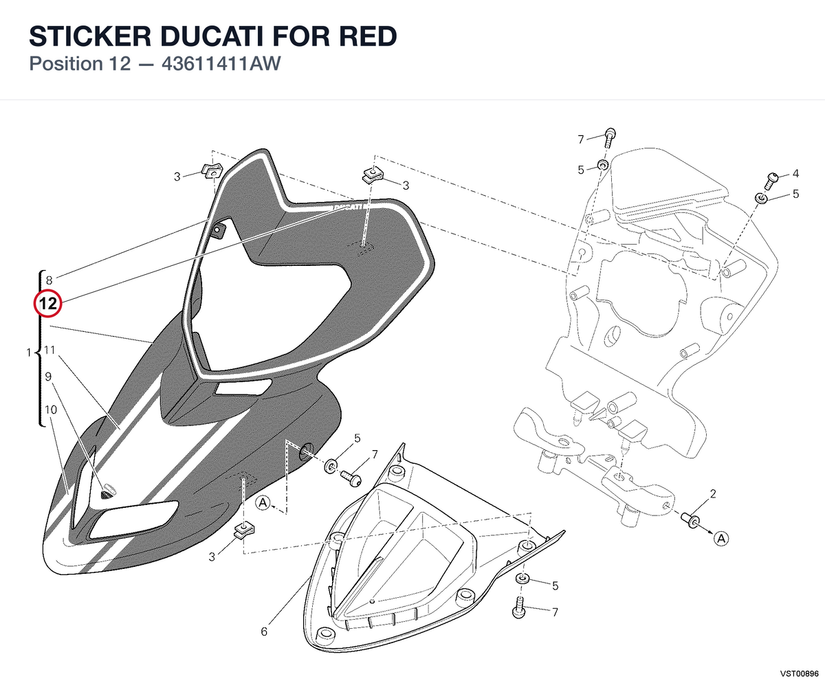 STICKER DUCATI FOR RED 43611411AW diagram position
