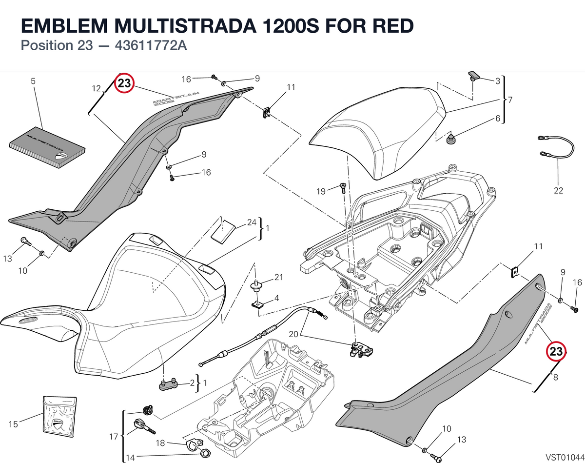 EMBLEM MULTISTRADA 1200S FOR RED 43611772A diagram position