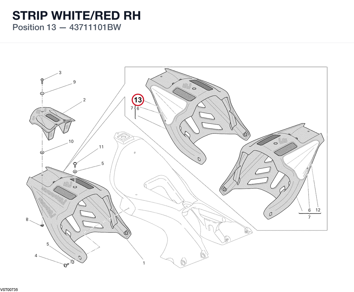 STRIP WHITE/RED RH 43711101BW diagram position