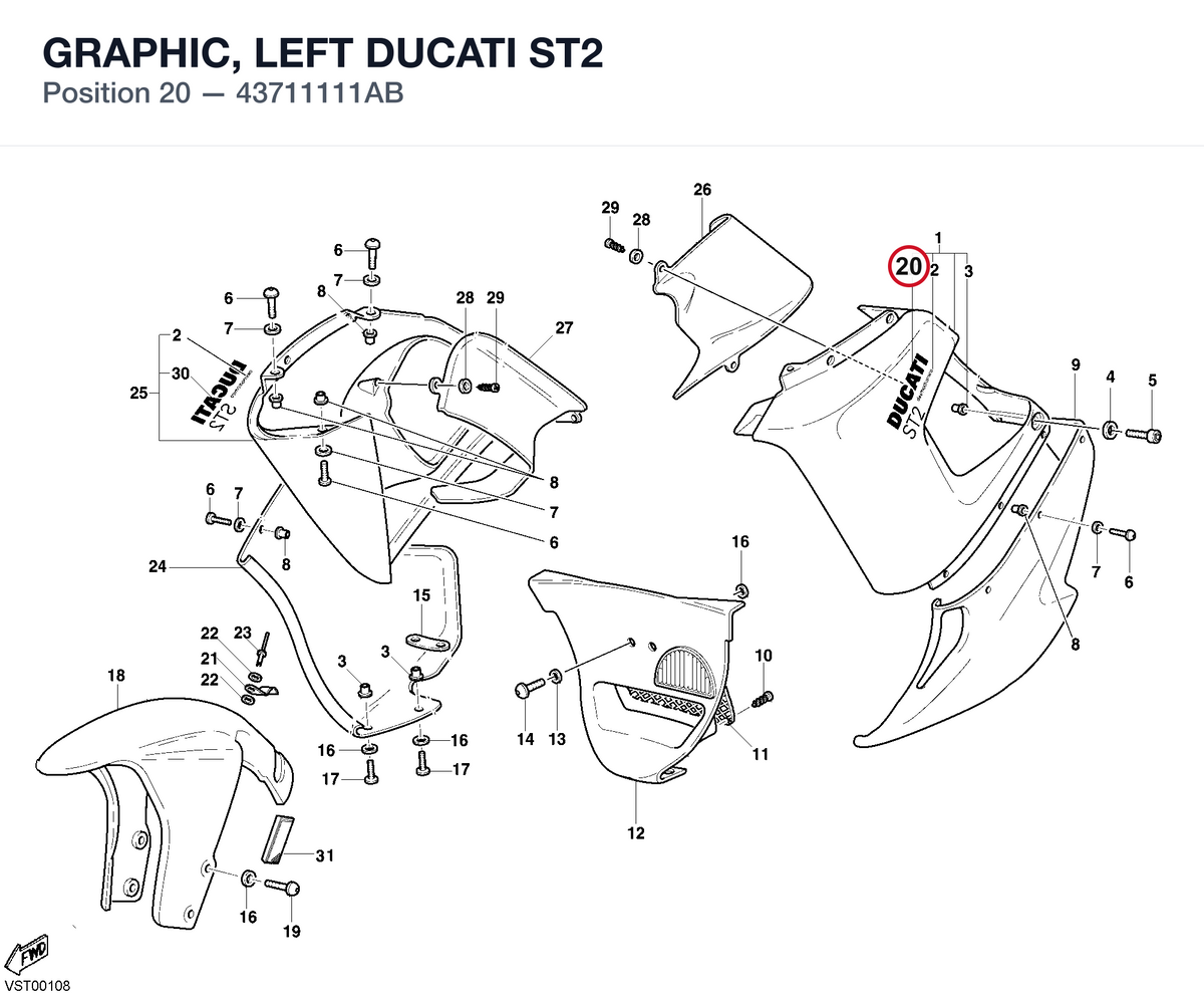 GRAPHIC, LEFT DUCATI ST2 43711111AB diagram position